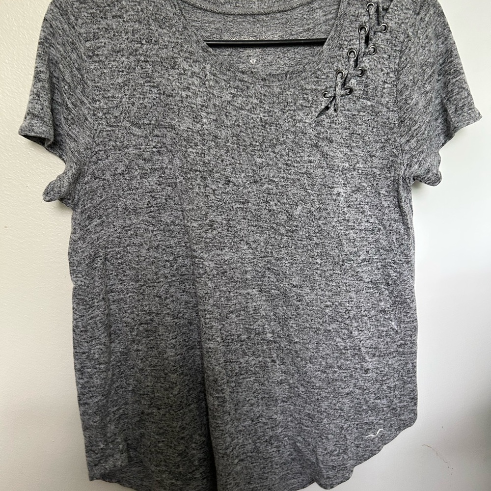 Hollister Heather Gray Lace-Up Tee